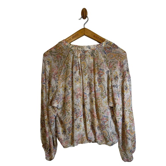 Fab’rik Women’s Beige Floral Crop Top Button Front Long Sleeve Size M - Picture 3 of 13